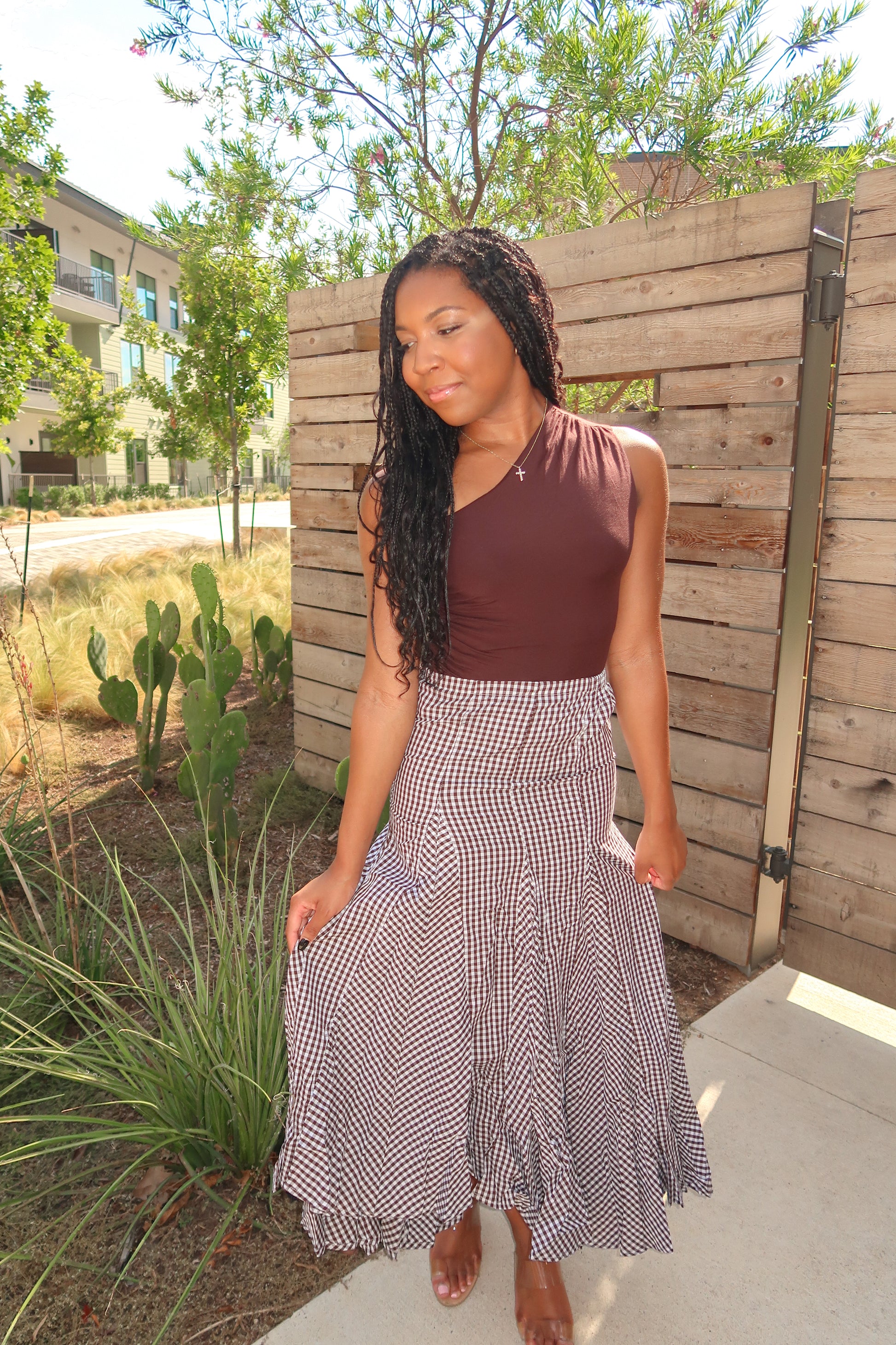 Alex Checkered Skirt- Brown/White