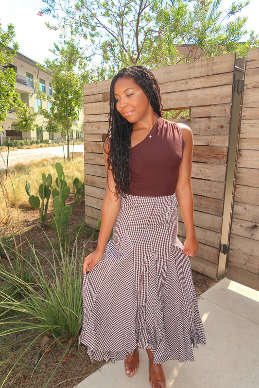 Alex Checkered Skirt- Brown/White