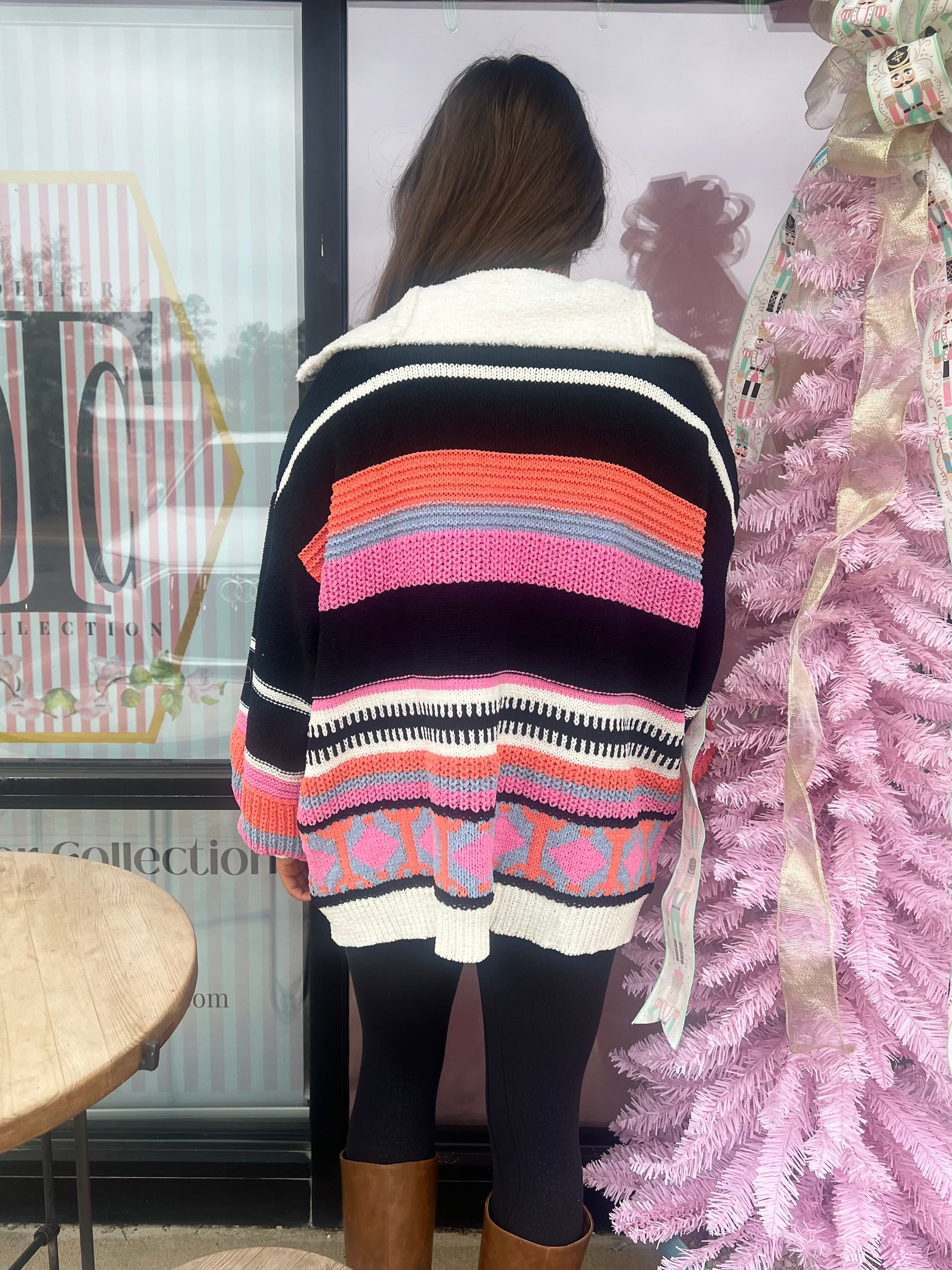 Chenille Crochet Multi Sweater -Pink