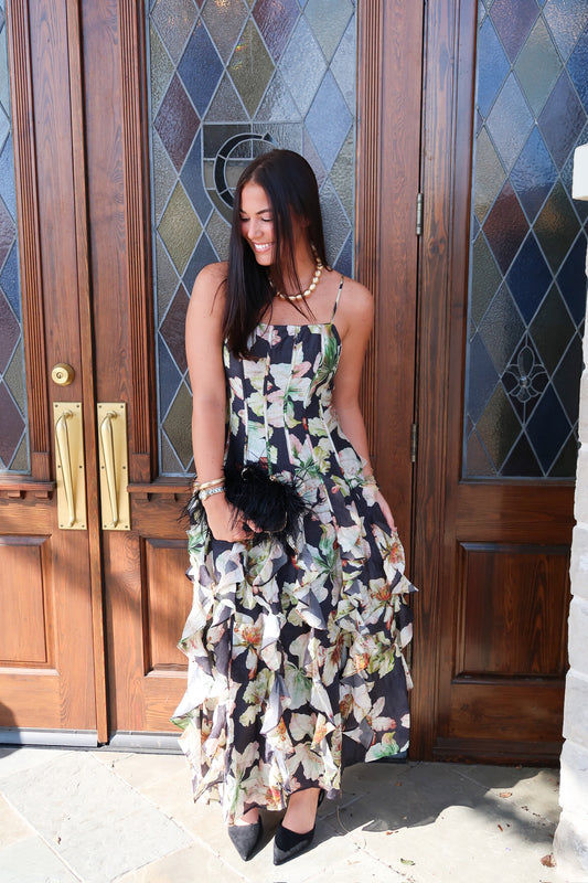 Anisa Floral Maxi Dress-Black Multi