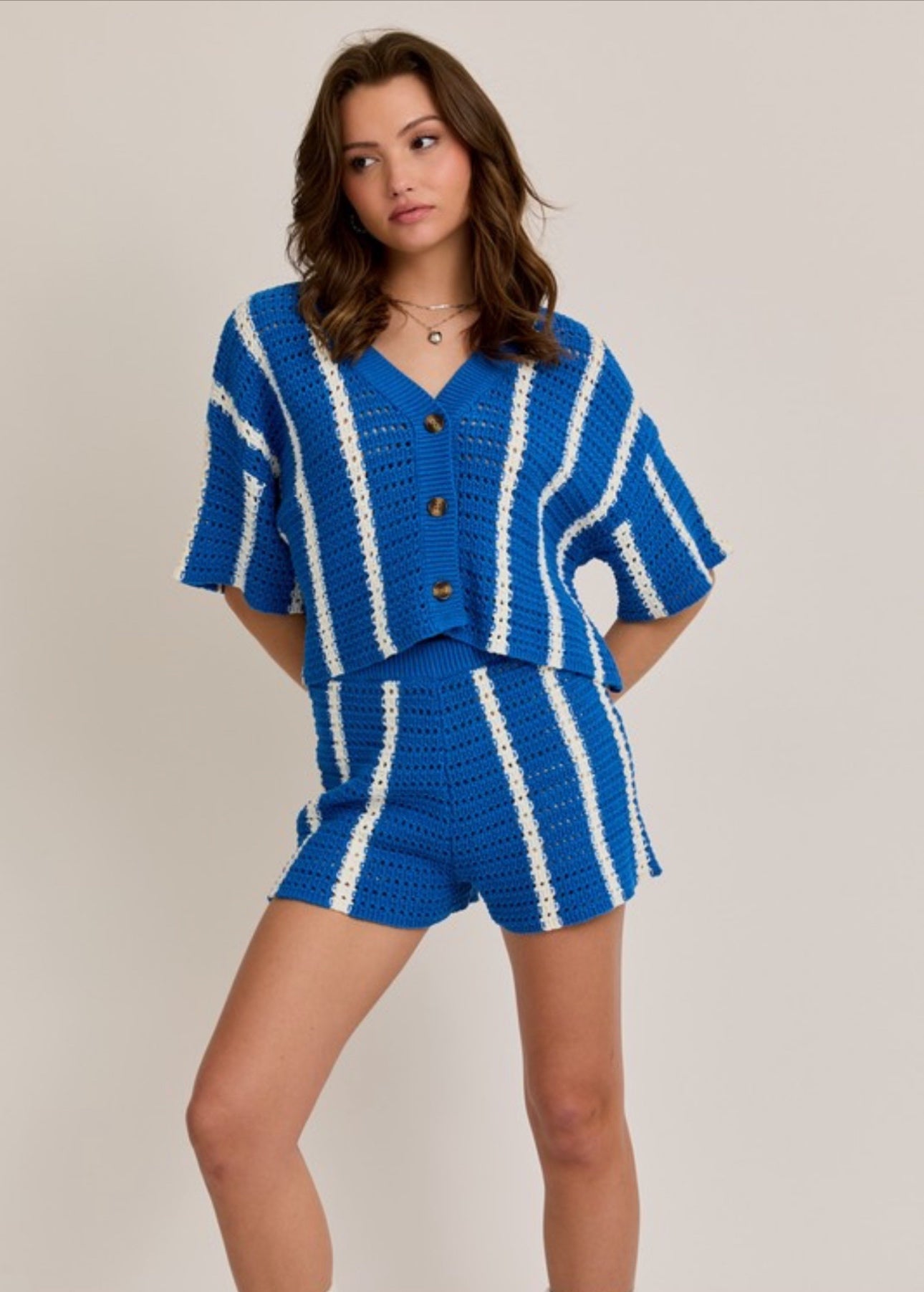 Blue/White Shorts Set