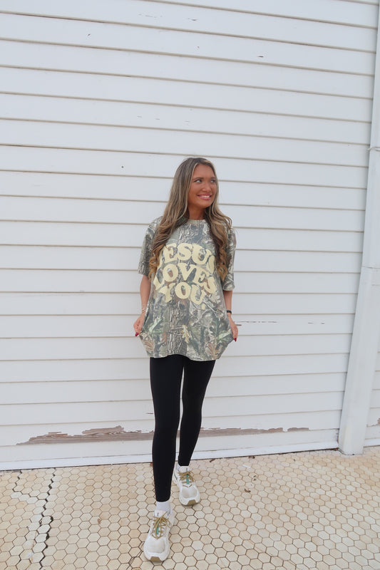 Jesus Loves You Oversized Tee- Camo