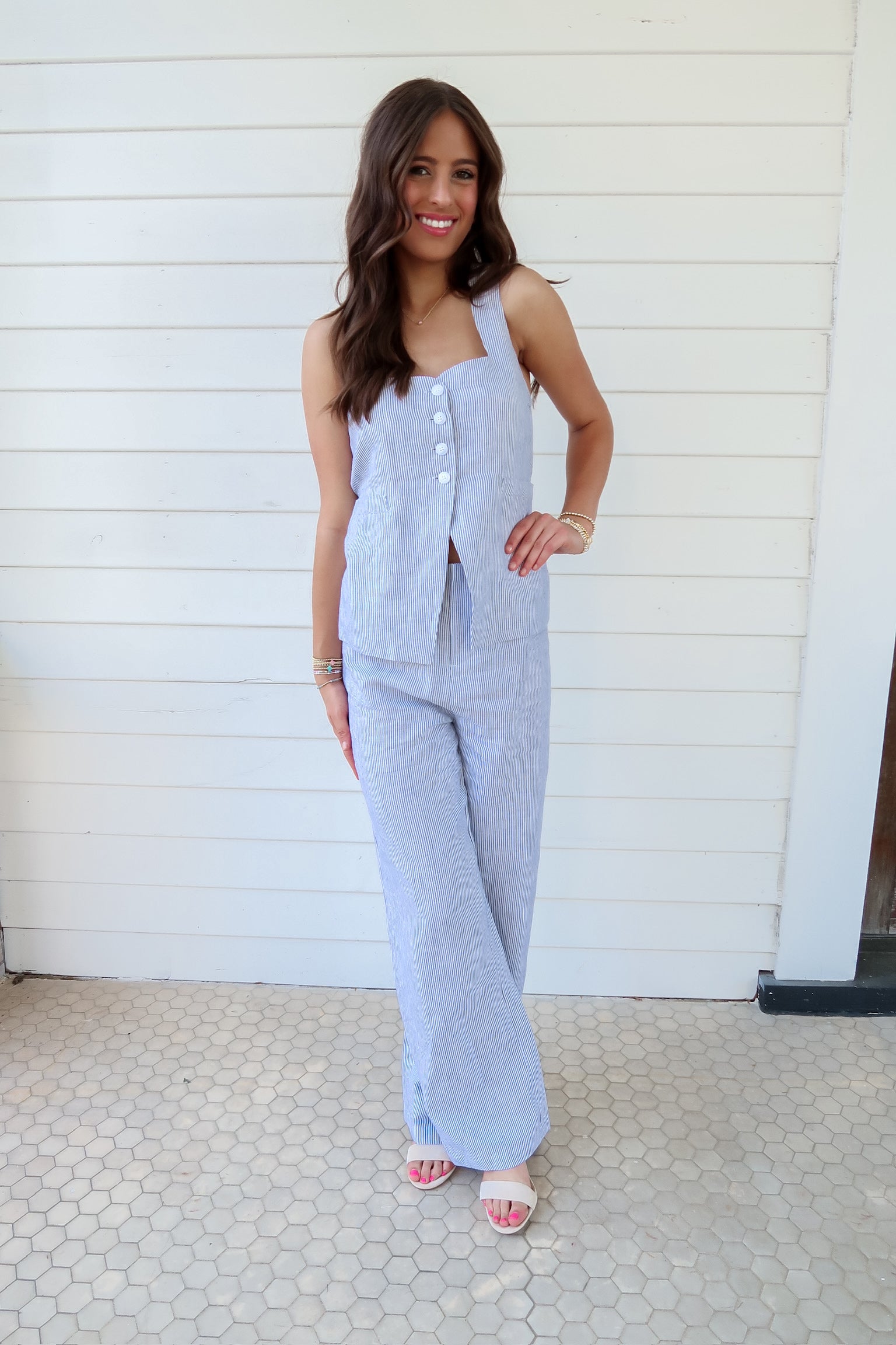 Chambray Blue Linen Pants Set
