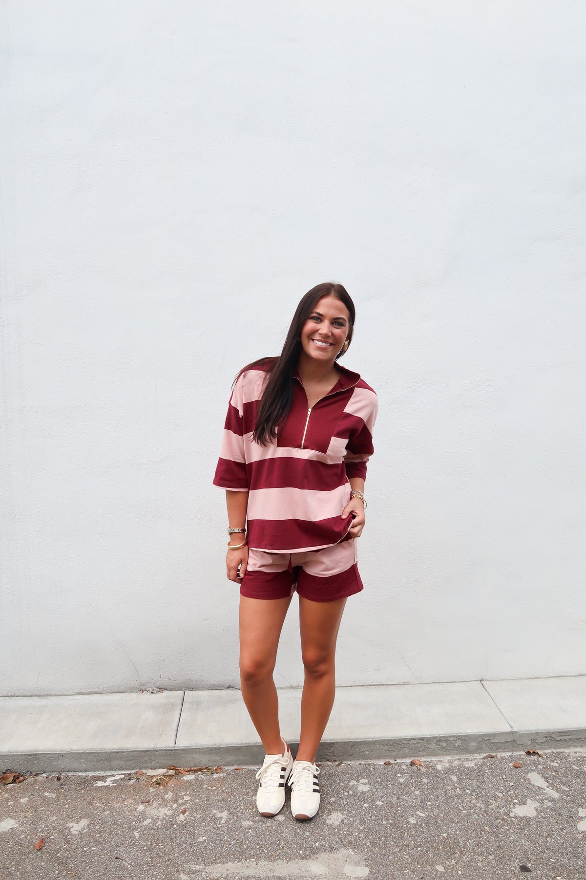 Burgundy/ Pink Striped Shorts Set