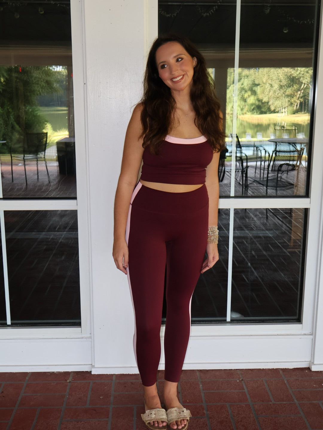 Contrast Block Tank -Burgundy w/ Pink