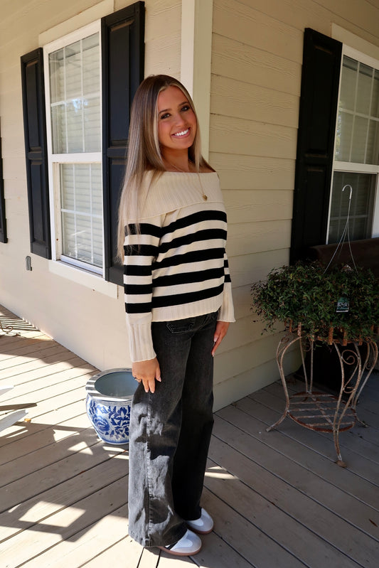 Off Shoulder Stripe Sweater
