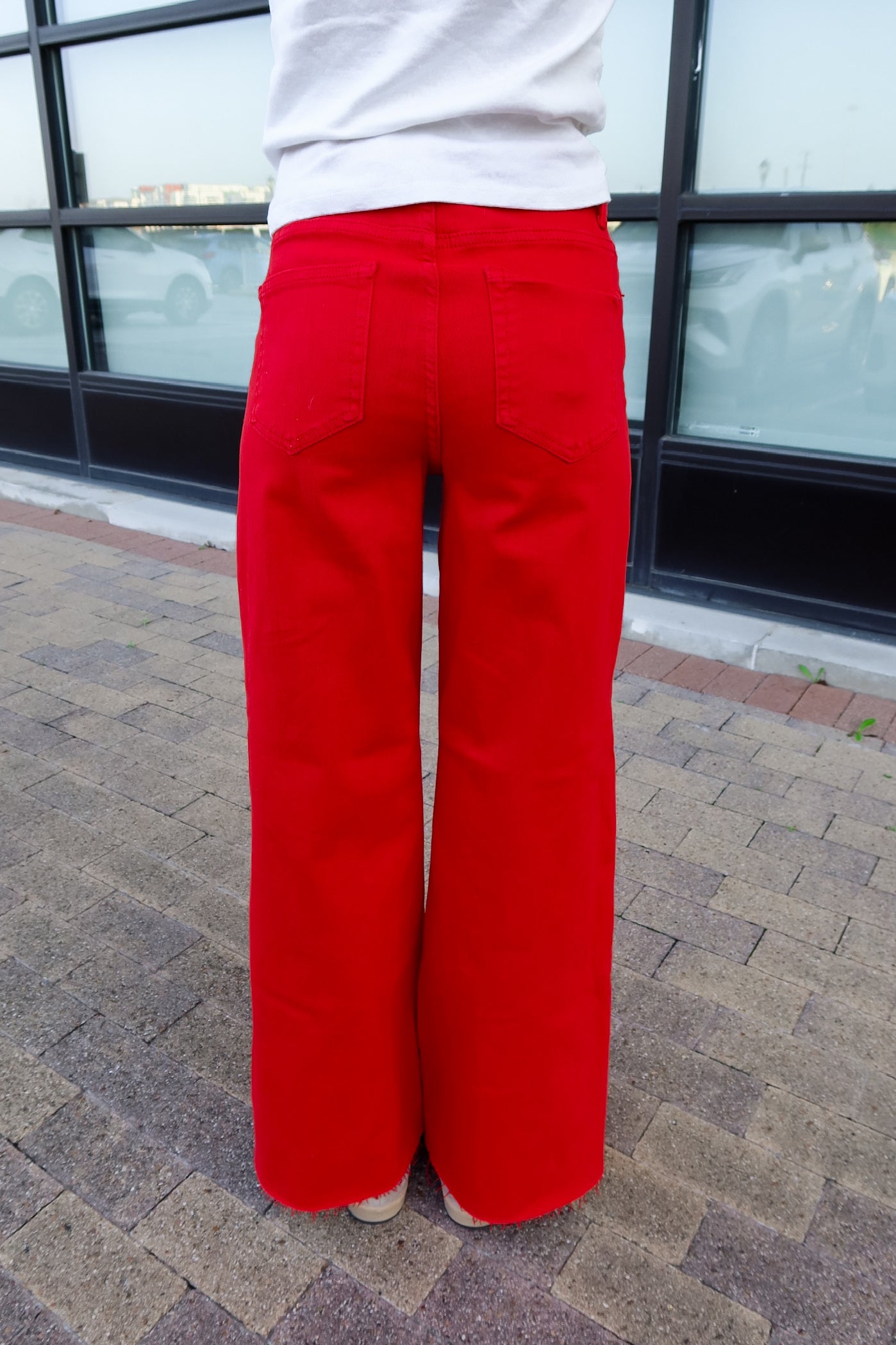 High Rise Palazzo Jeans-Red