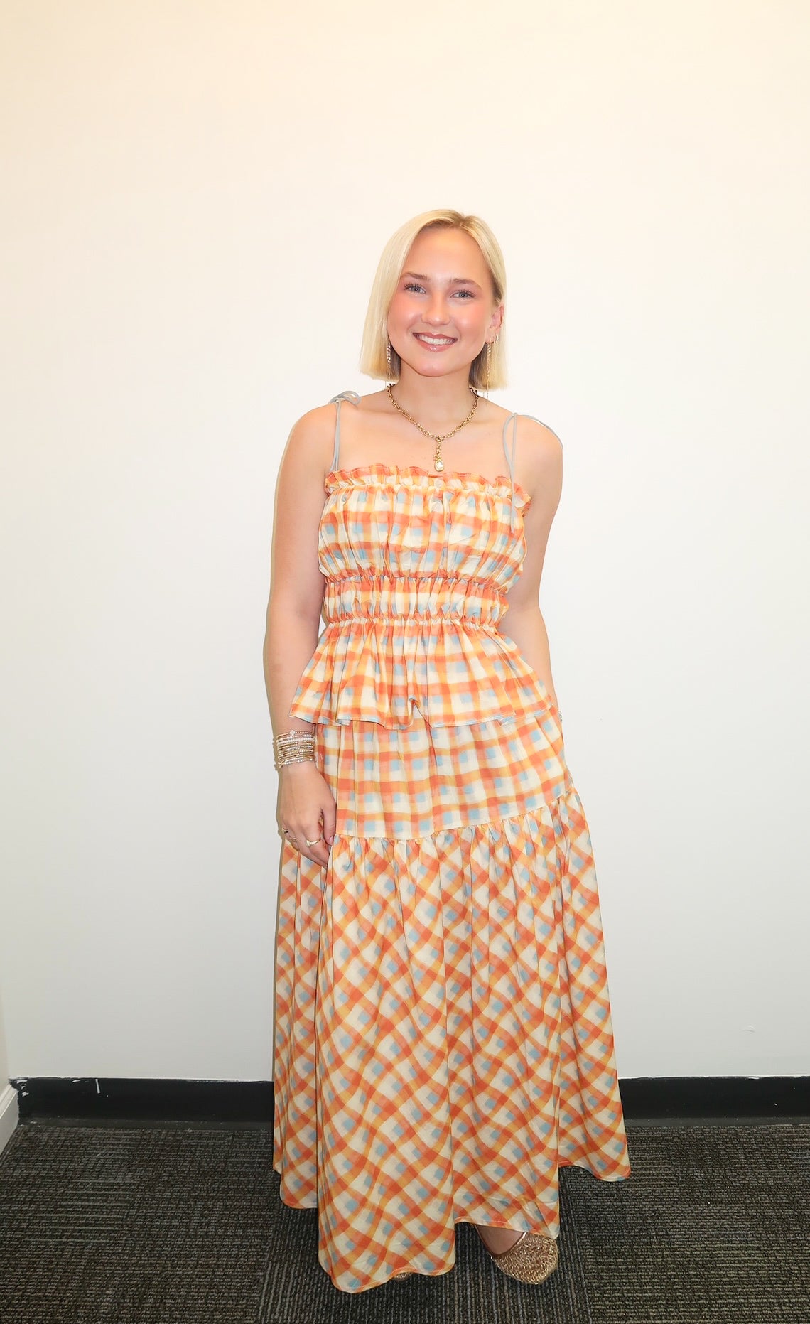 Summer Plaid Midi Skirt Set