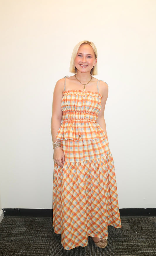 Summer Plaid Midi Skirt Set