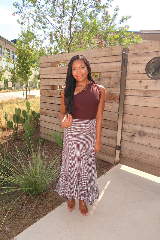 Alex Checkered Skirt- Brown/White