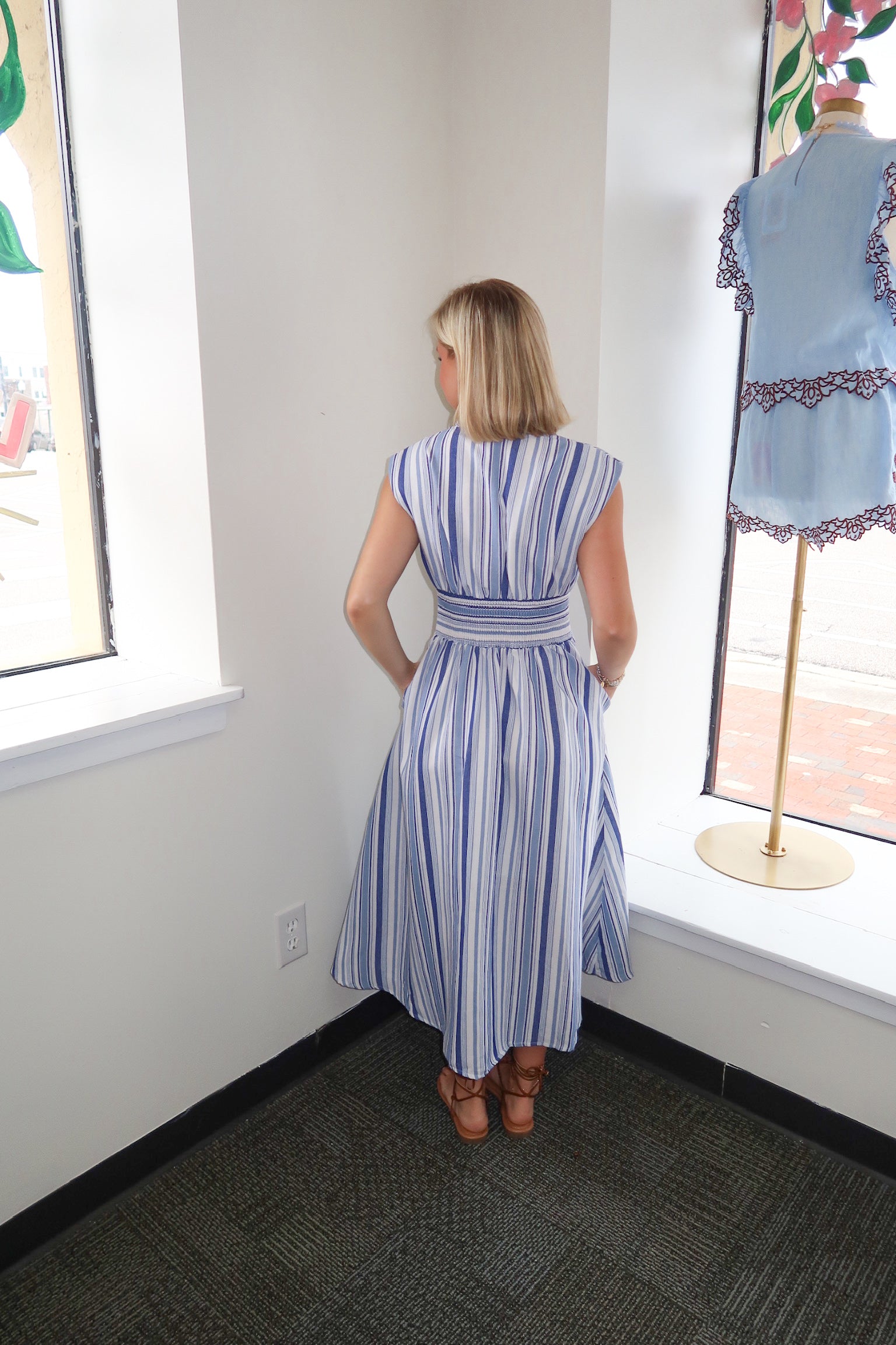 Striped Blue and White Midi Dress