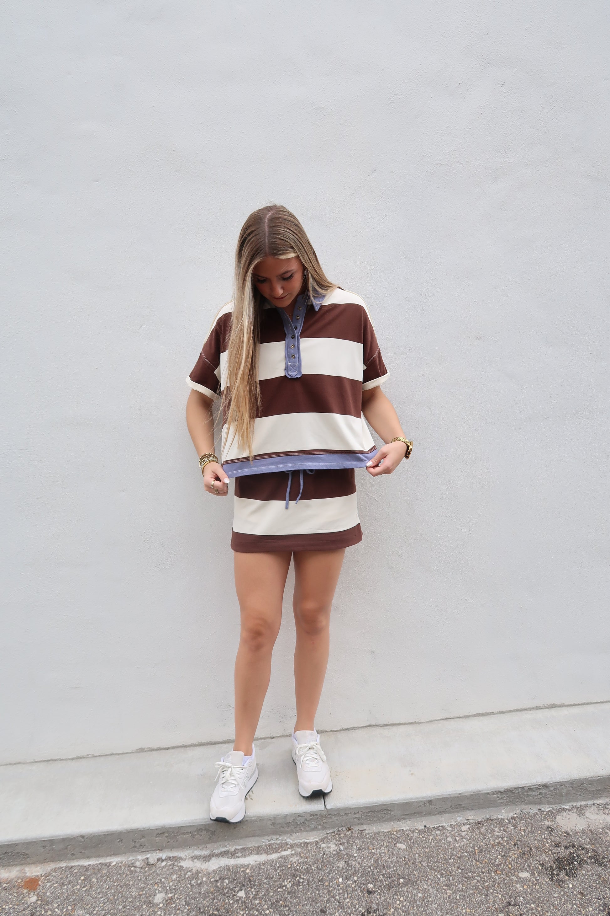 Rugby Chocolate and Blue Striped Skort Set