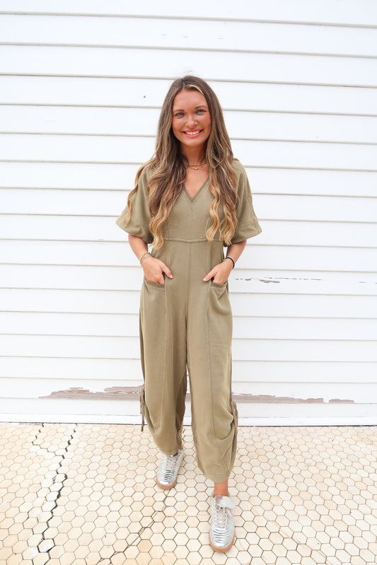 Wide-Leg Olive Jumpsuit