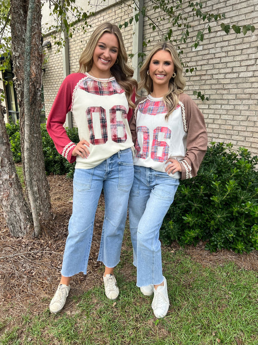 Varsity Waffle Knit Top-Chocolate