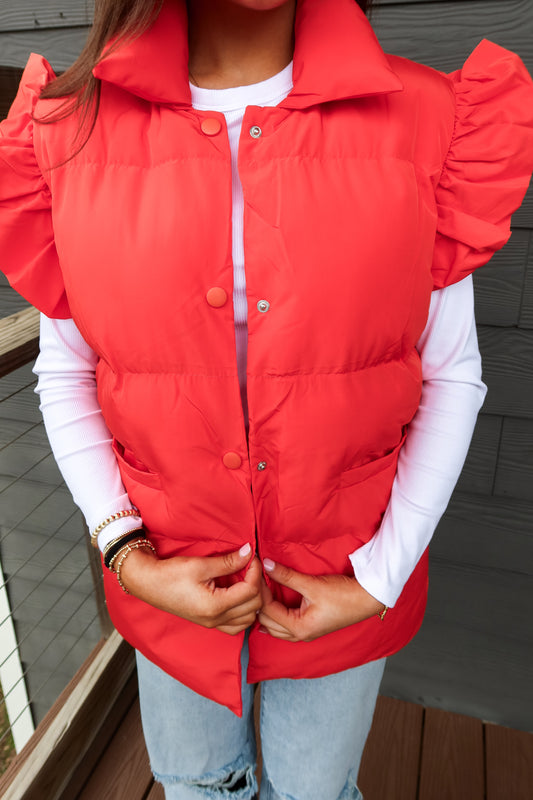 Ruffled Sleeve Puffer Vest
