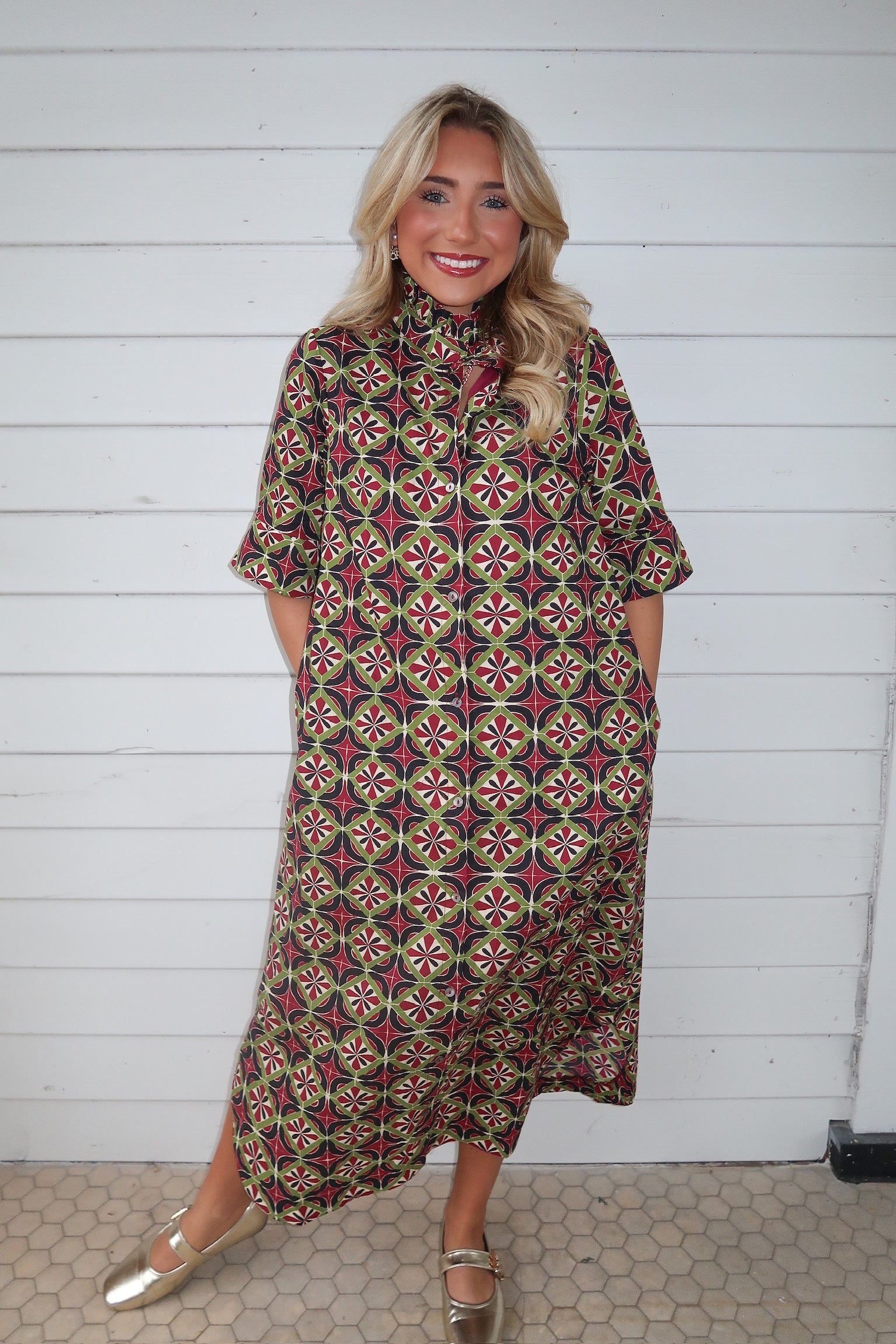 Mosiac Maxi Dress-Wine