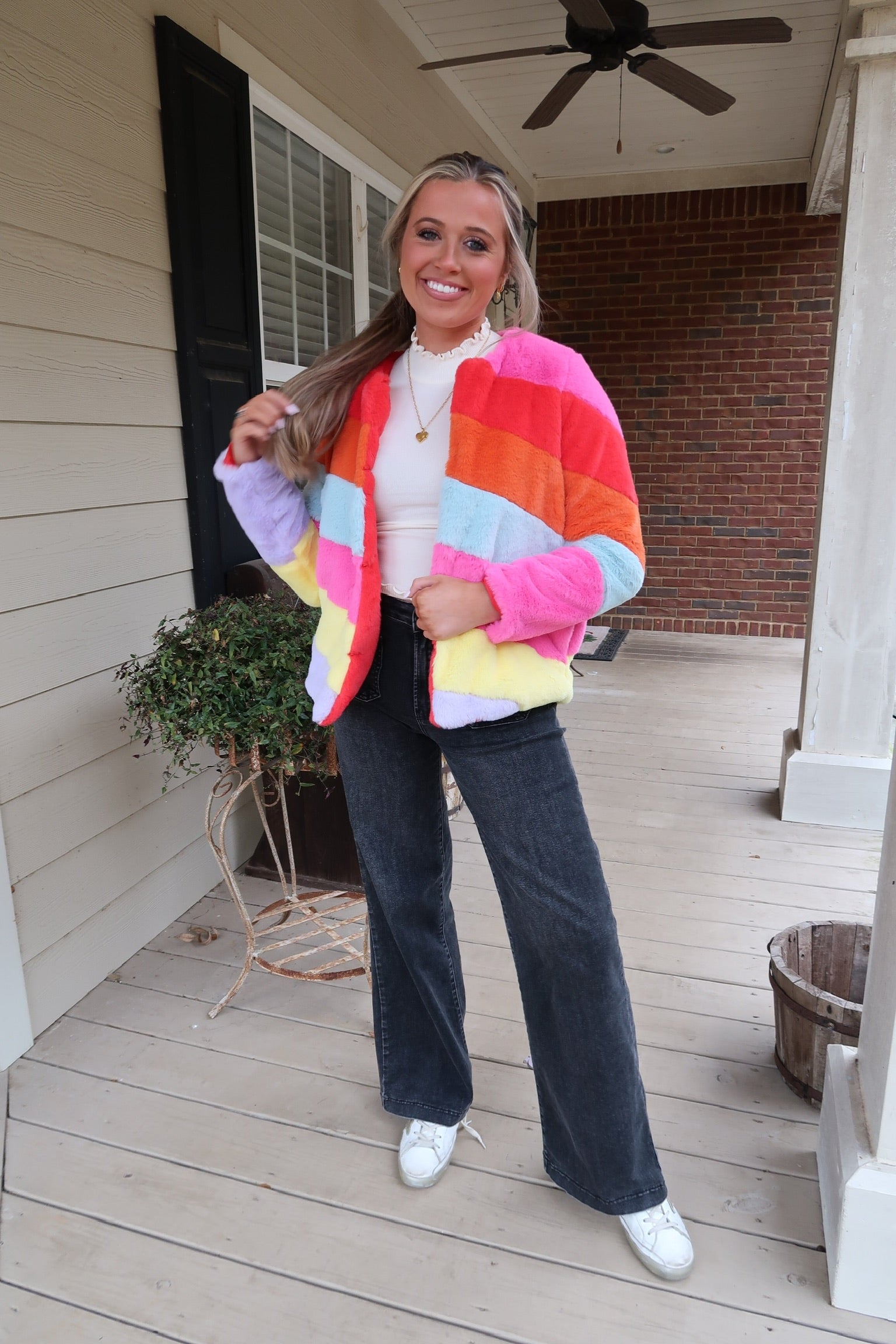 Rainbow Faux Fur Jacket