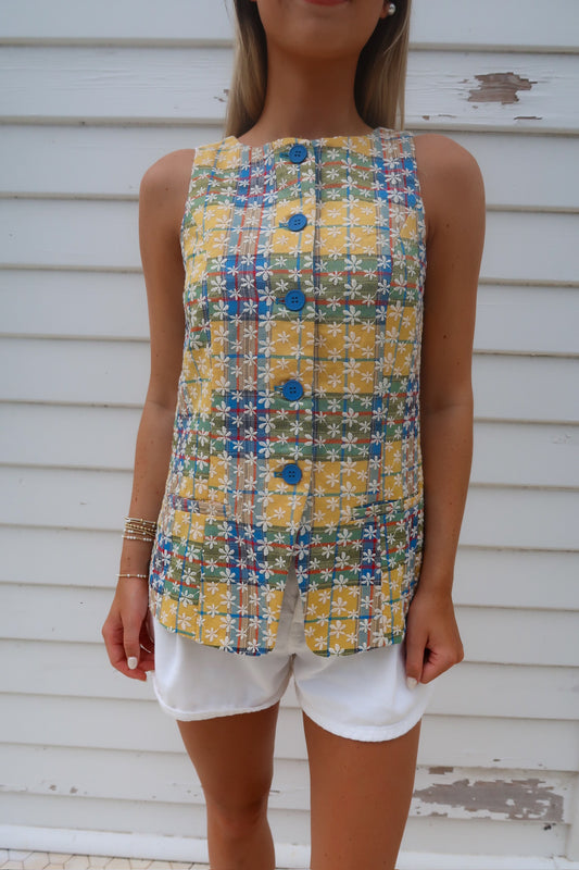 Blue & Yellow Embroidered  Vest