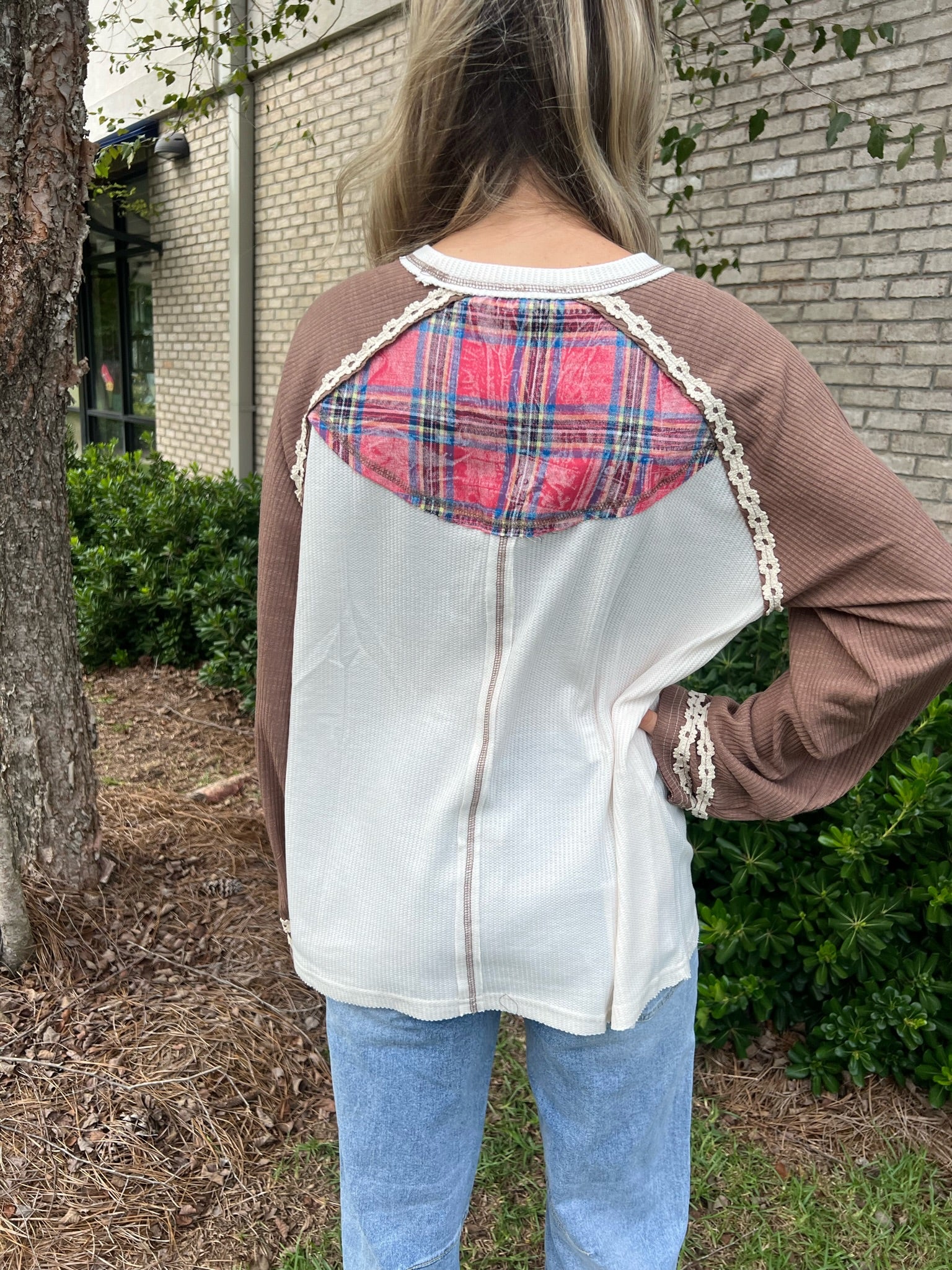 Varsity Waffle Knit Top-Chocolate