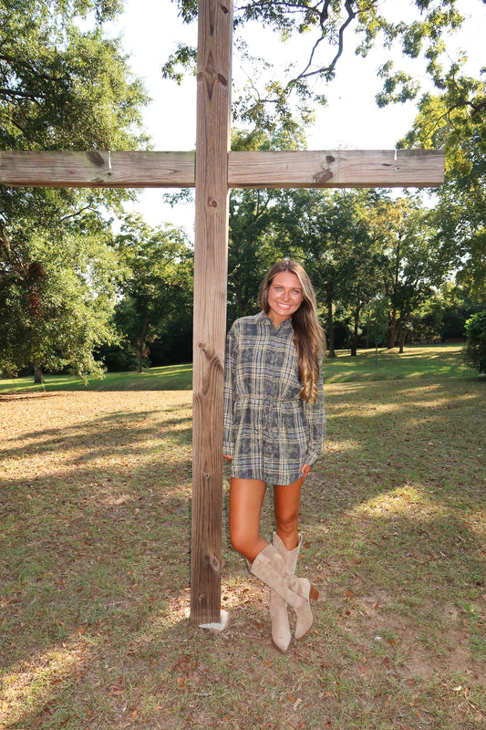 Flannel Shirt Romper -Midnight