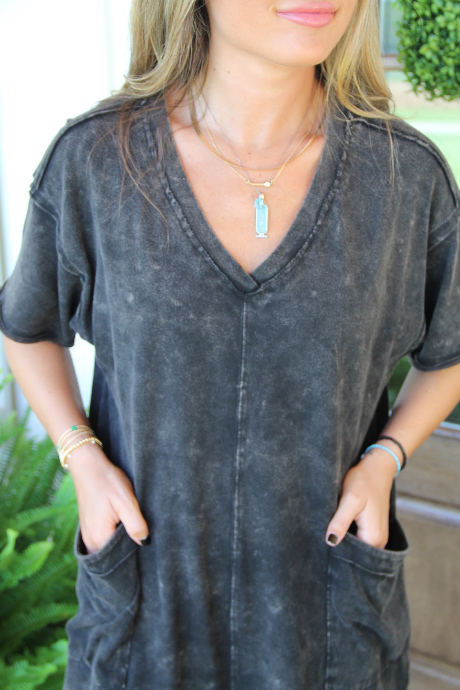 Pocket T- Shirt Romper -Black
