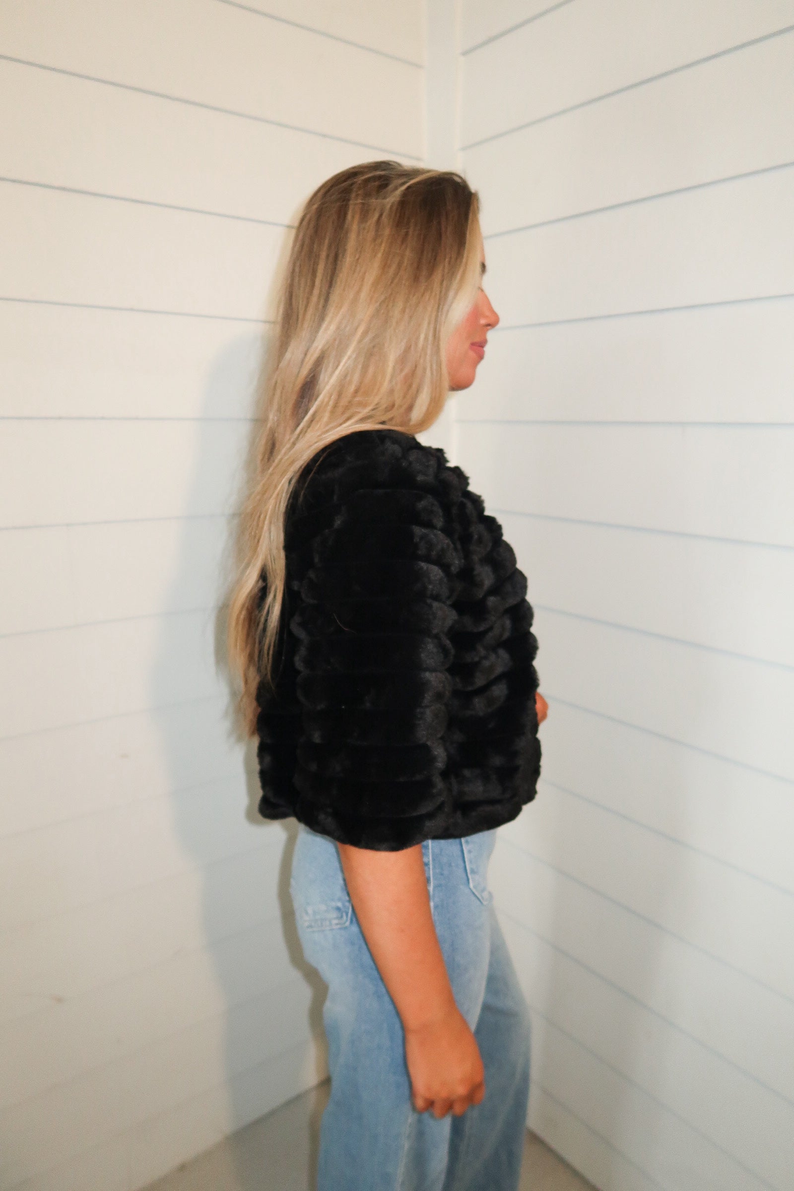 Half Sleeve Faux Fur Jacket