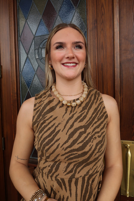 Zebra Striped Top-Brown