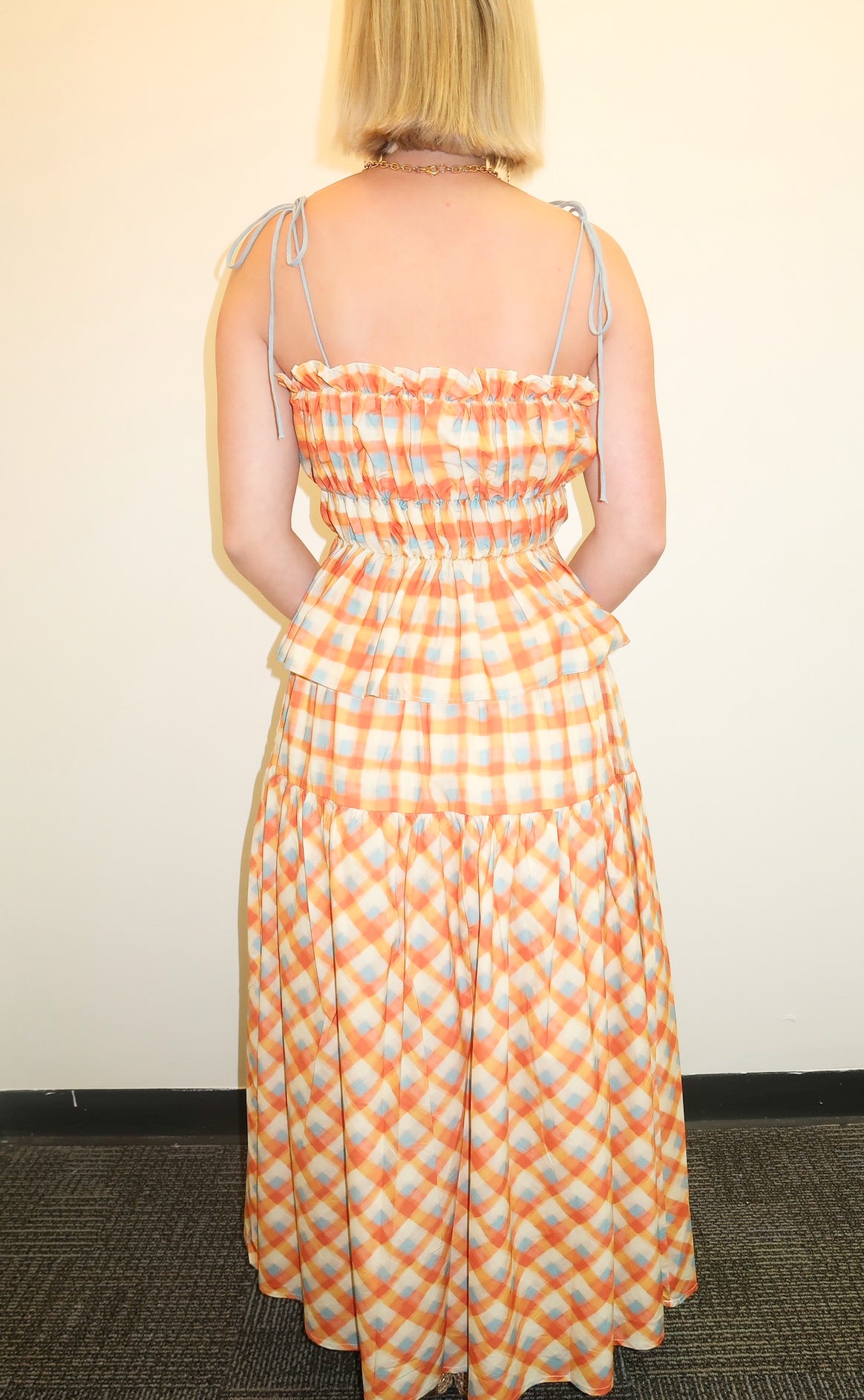 Summer Plaid Midi Skirt Set