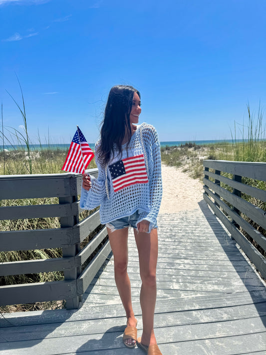 Flag Crochet Coverup/Top Light Blue