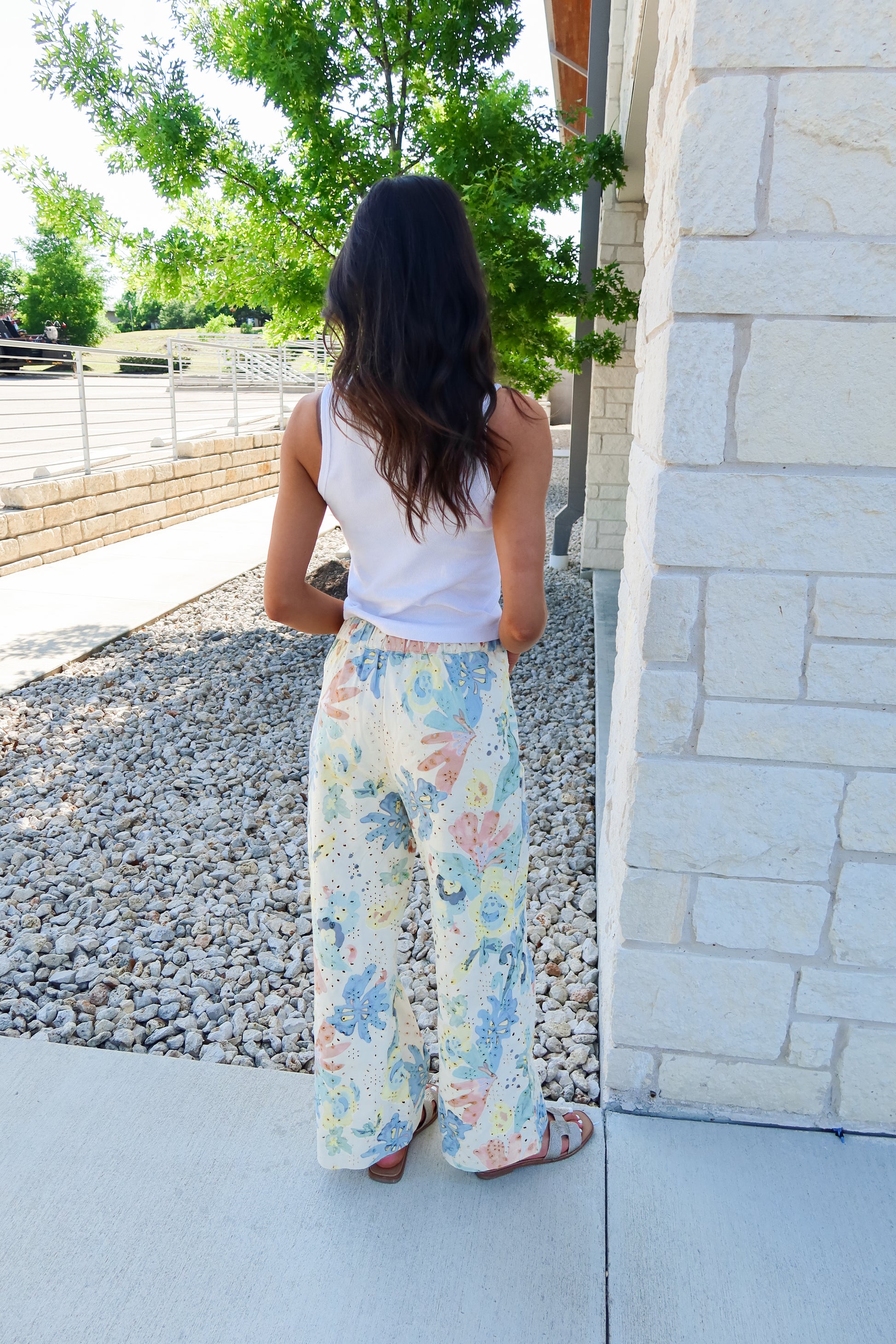 Watercolor Floral Eyelet Pants