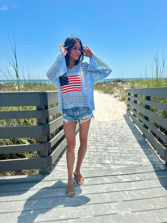 Flag Crochet Coverup/Top Light Blue