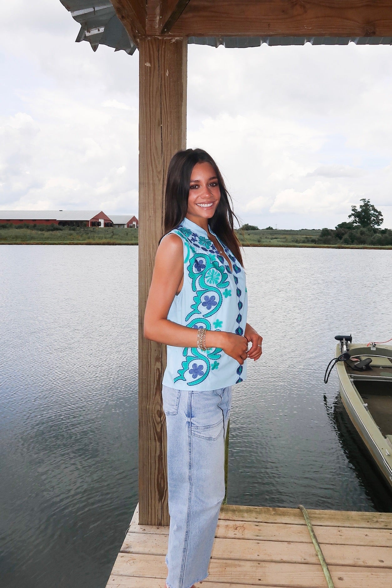 Embroidered Sleeveless Top