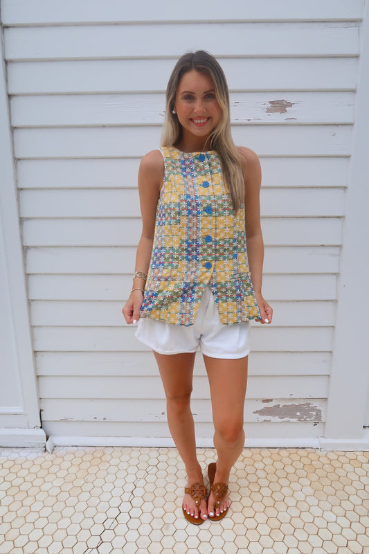 Blue & Yellow Embroidered  Vest