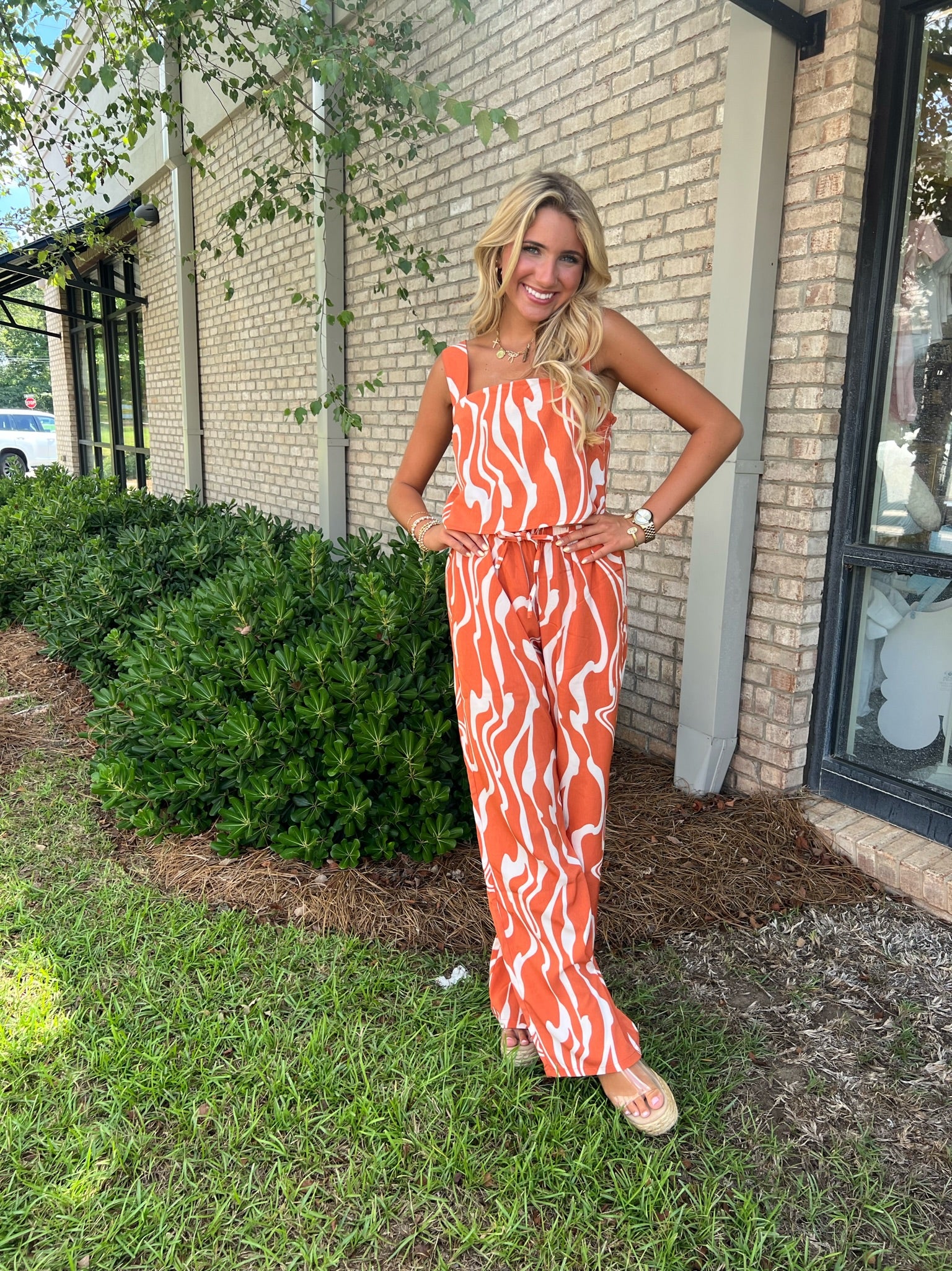 Orange and white tiger stripe pants