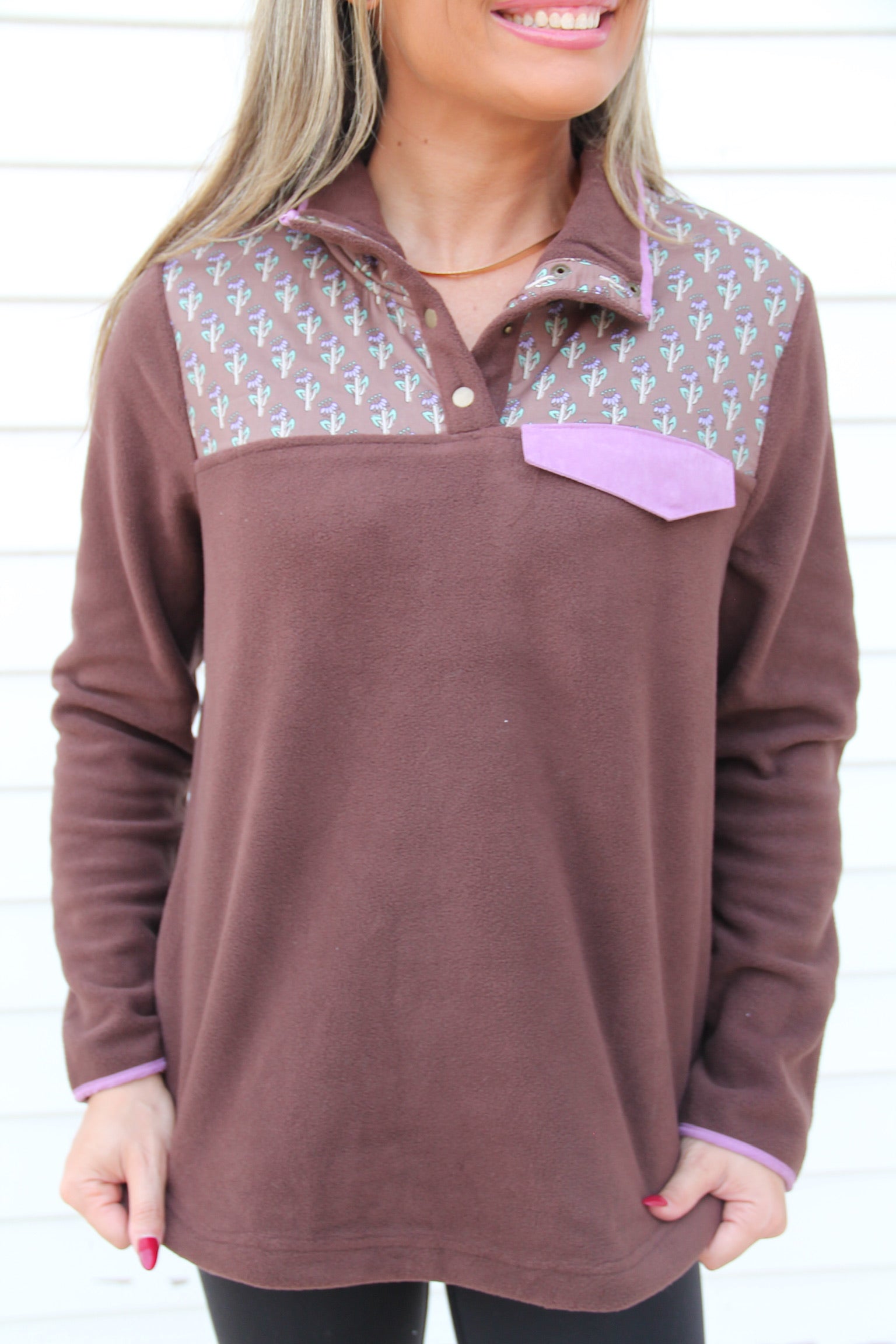 Patrice Fleece Pullover-Brown