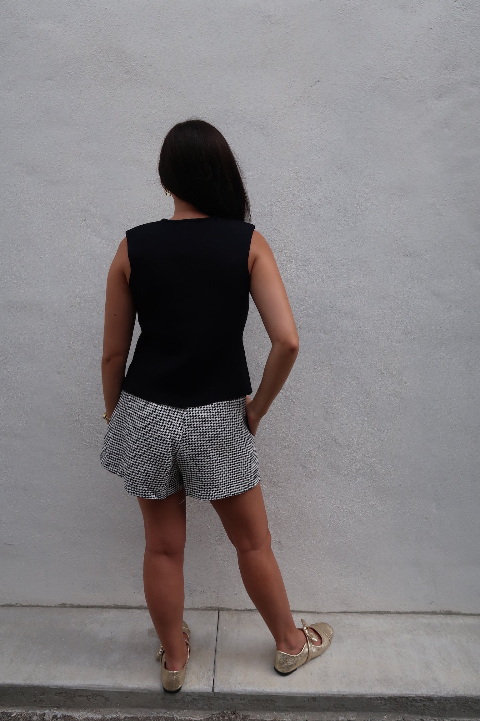 Black Houndstooth Pleated Skort