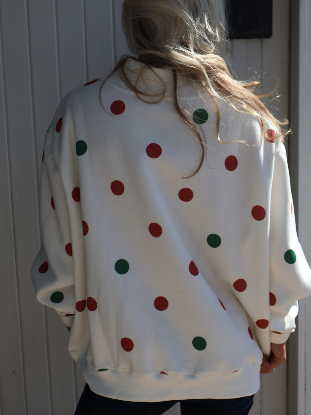 "JOY" Applique Patch Polka Dot Mock Neck