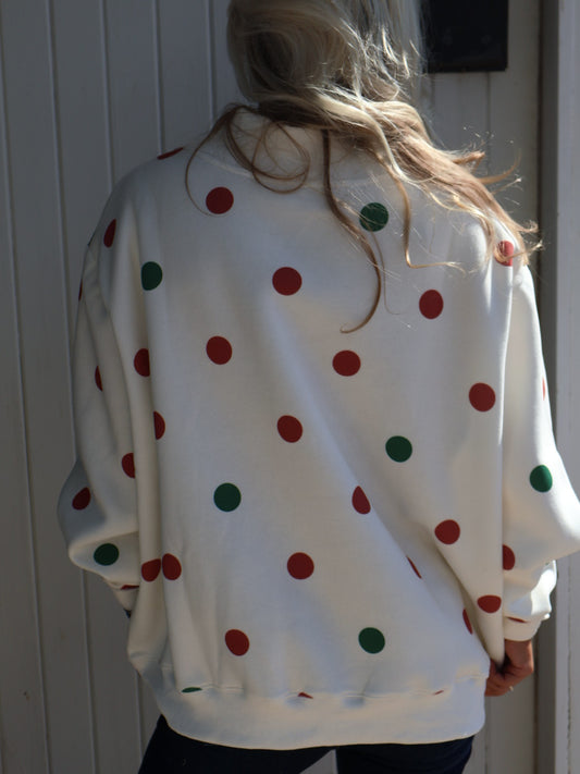 "JOY" Applique Patch Polka Dot Mock Neck