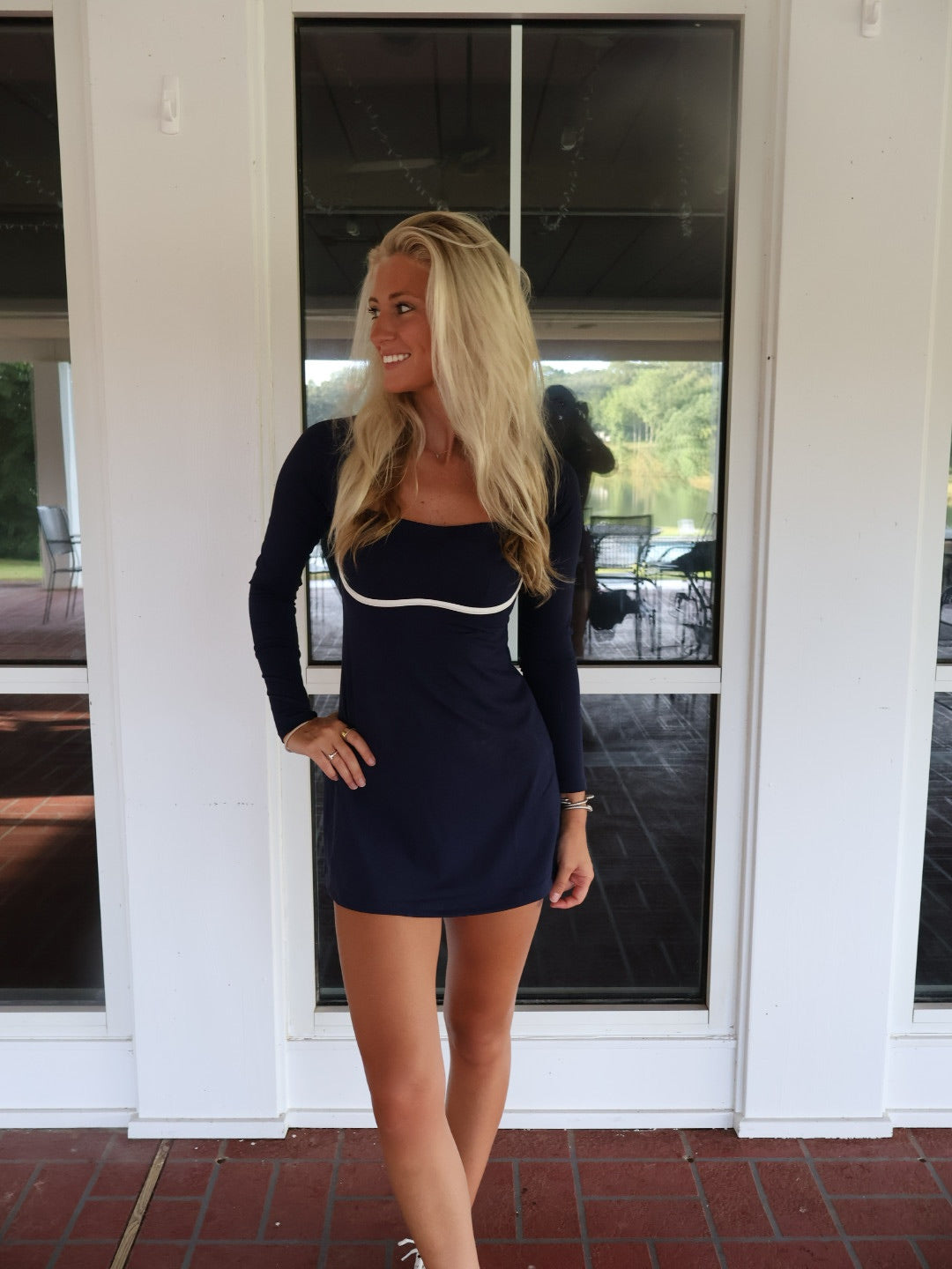 The Fairway Sweetheart Dress- Navy w/ White
