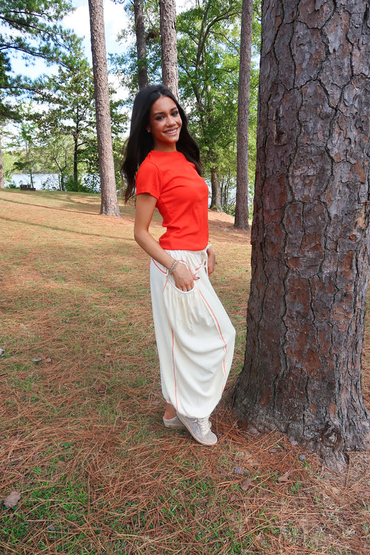 Relaxed Drawstring Pants- Cream
