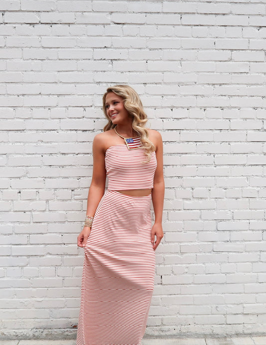 Red Striped Skirt Set