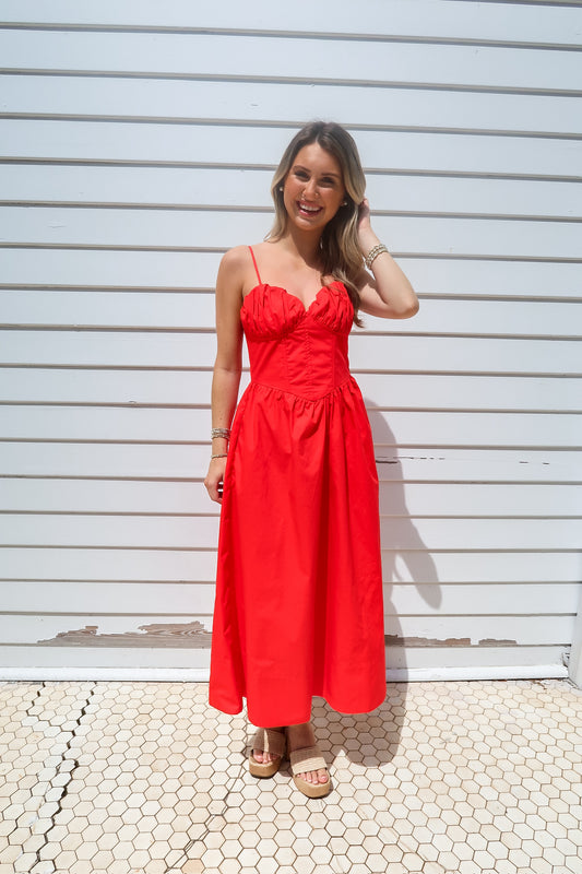 Riley Red Corset Maxi Dress