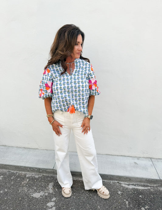 Emmy Puffed Sleeve Tassle Top