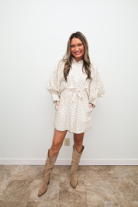 Puff Sleeve Mini Poplin Floral Dress