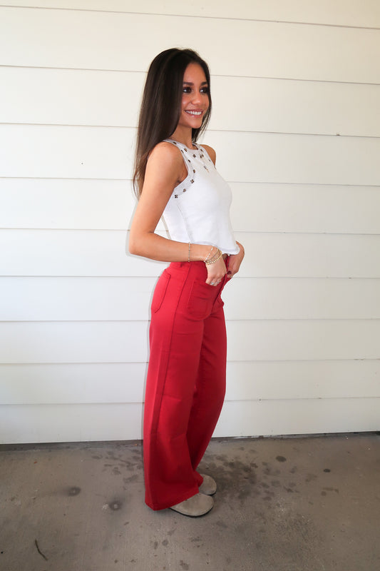 Mini Patch Pocket Jeans-DK Red