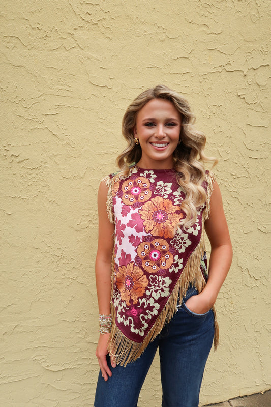 Fringed Floral Print Top