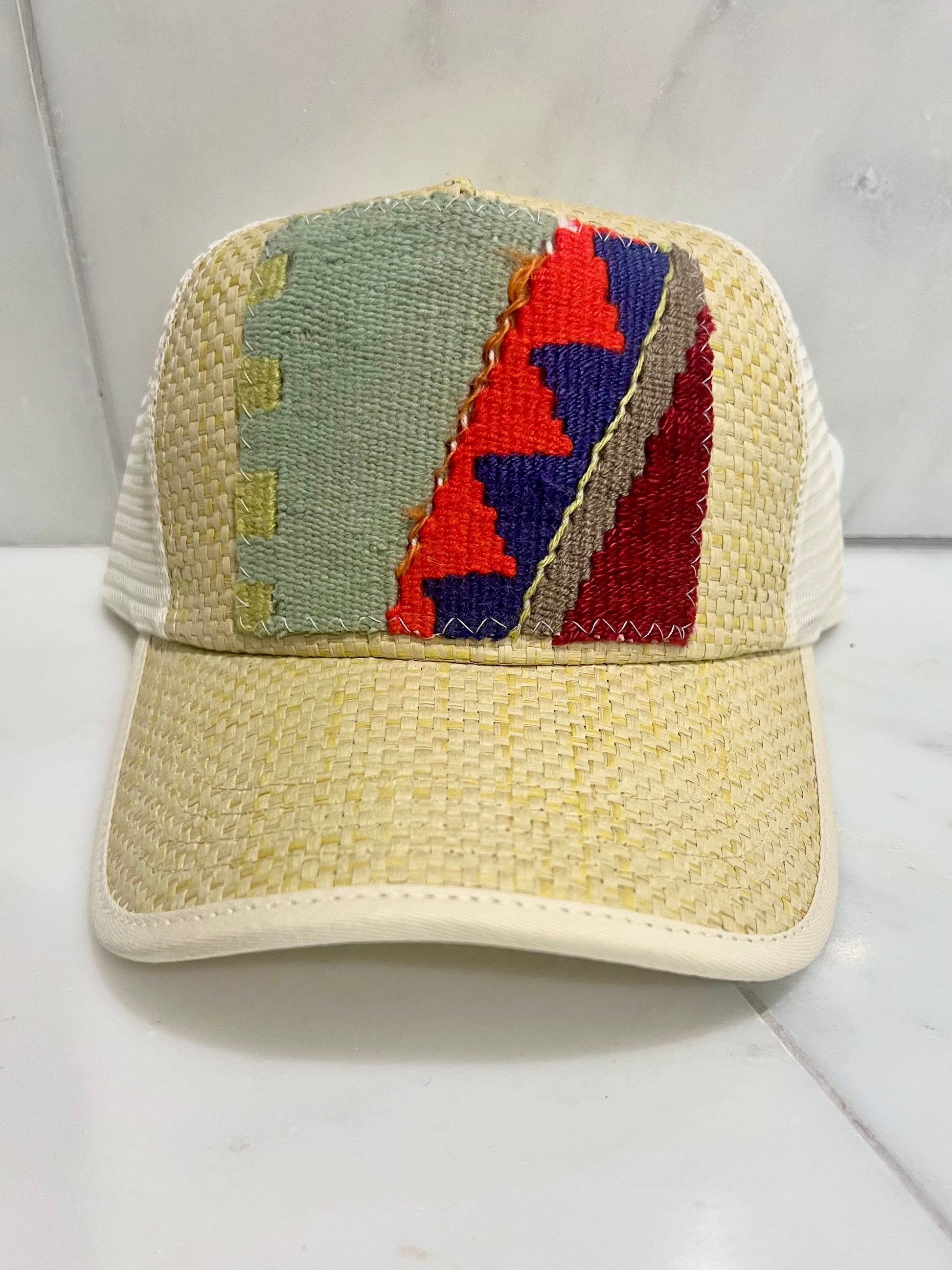 Patchwork Trucker Hat- Straw