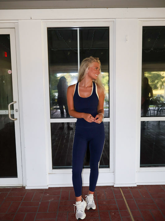 Double Layer Racerback Tank- Navy w/ yellow