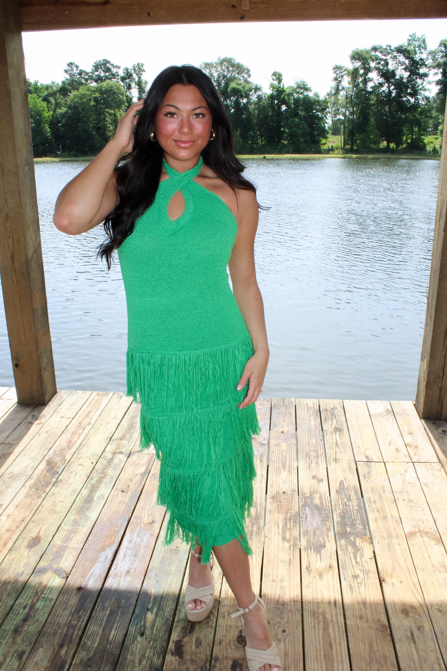 Green Fringe Tank Dress