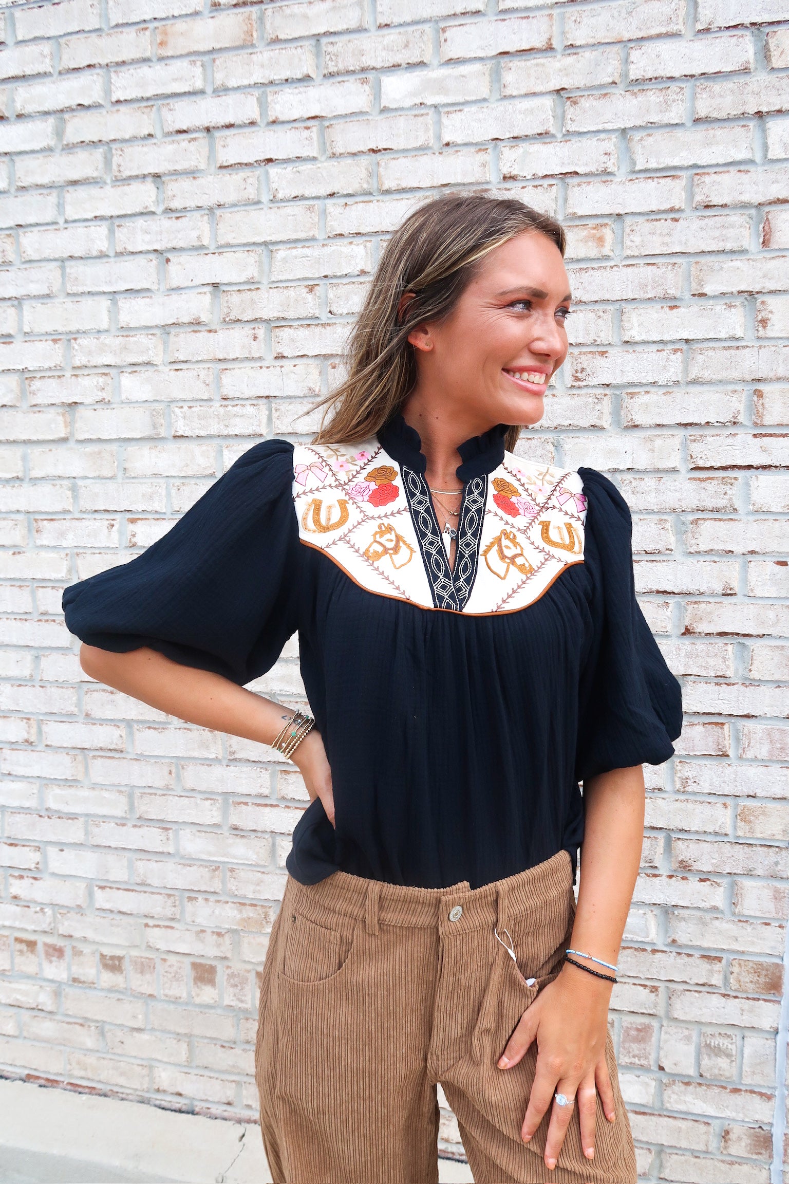 Horses Western Embroidered Top